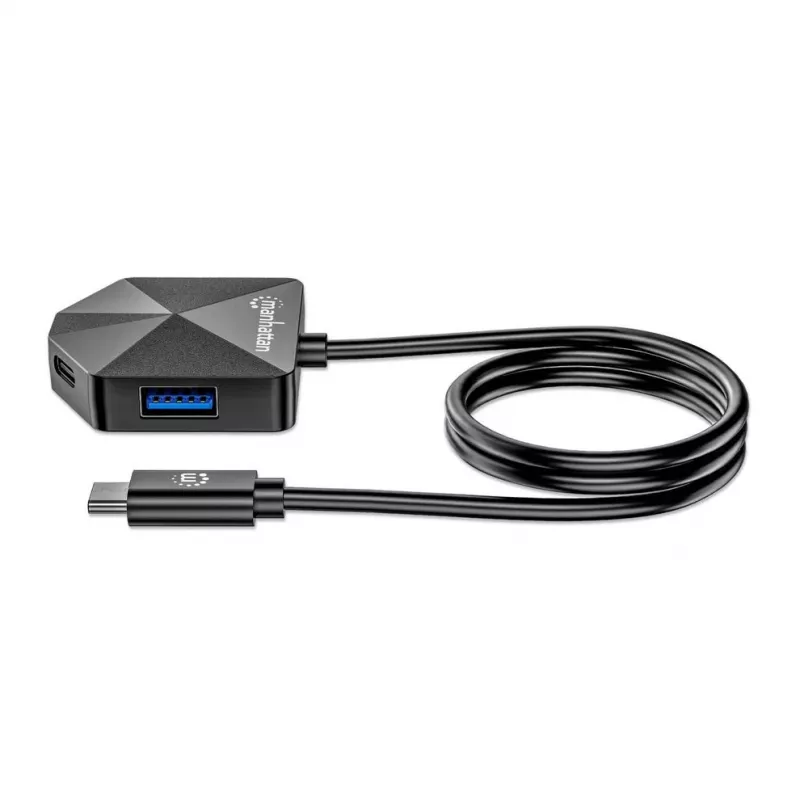 Manhattan USB-C & USB-A Combo-Dock/Hub, Ports (4): USB-A (x2) und USB-C (x2), 5 Gbit/s (USB 3.2 Gen1 auch bekannt als USB 3.0), abgewinkelte Form für einfachen Zugang zu den Ports, USB-betrieben (kein externes Netzteil erforderlich)