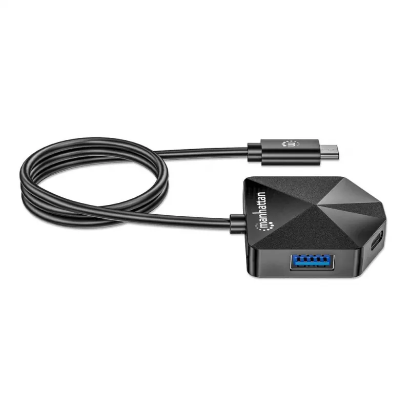 Manhattan USB-C & USB-A Combo-Dock/Hub, Ports (4): USB-A (x2) und USB-C (x2), 5 Gbit/s (USB 3.2 Gen1 auch bekannt als USB 3.0), abgewinkelte Form für einfachen Zugang zu den Ports, USB-betrieben (kein externes Netzteil erforderlich)