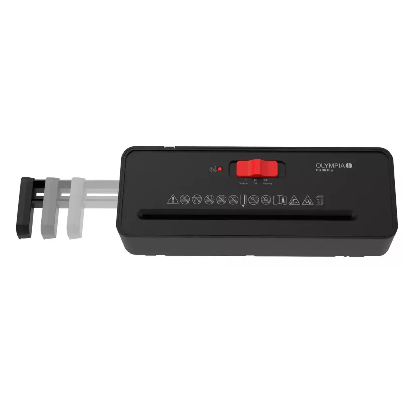 Aktenvernichter Olympia PS 36 Pro — Streifenschnitt, 8-Liter-Auffangkorb, 72 dB, Schwarz