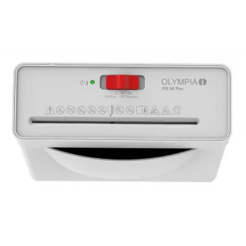 Aktenvernichter Olympia PS 36 Pro — Streifenschnitt, 8 L Auffangbehälter, 72 dB, weiß