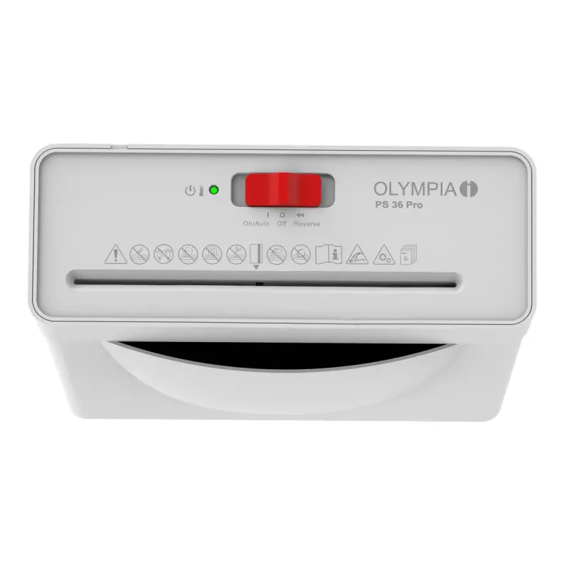 Aktenvernichter Olympia PS 36 Pro — Streifenschnitt, 8 L Auffangbehälter, 72 dB, weiß