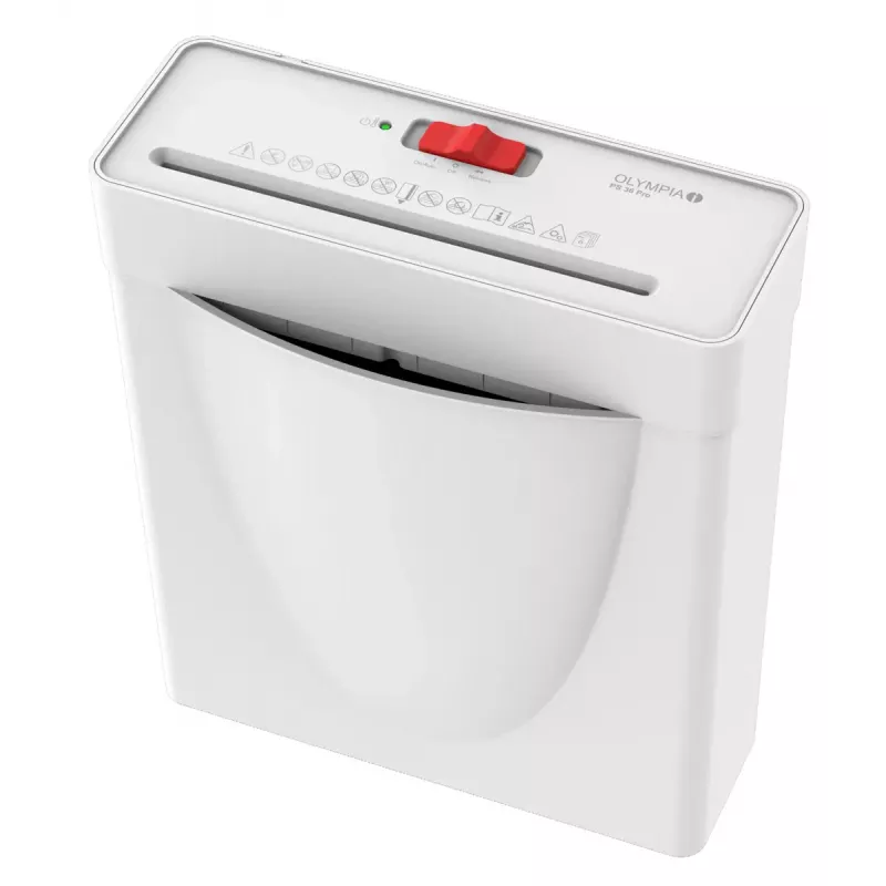 Aktenvernichter Olympia PS 36 Pro — Streifenschnitt, 8 L Auffangbehälter, 72 dB, weiß