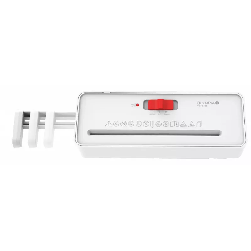 Aktenvernichter Olympia PS 36 Pro — Streifenschnitt, 8 L Auffangbehälter, 72 dB, weiß