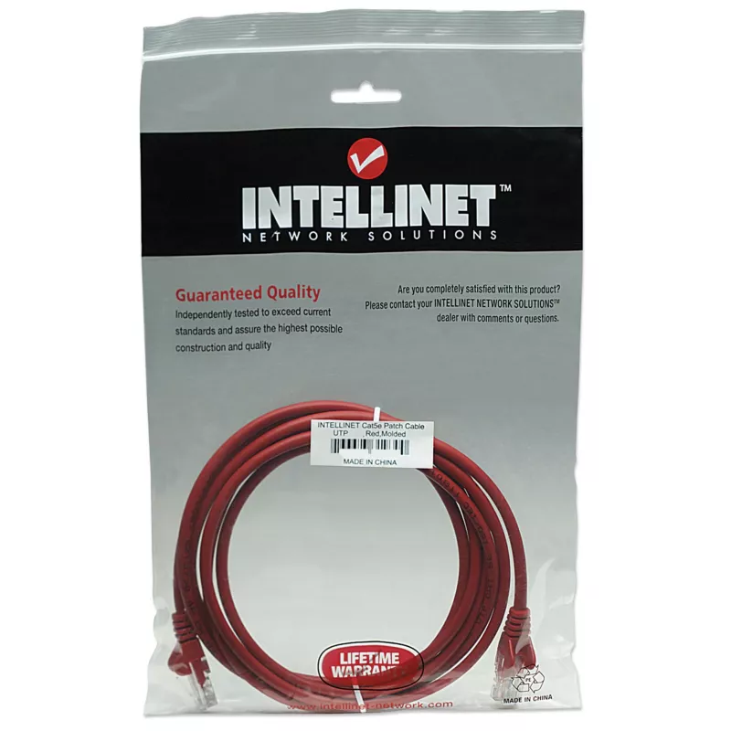 Intellinet Netzwerk-Patchkabel, Cat5e, 7,5 m, Rot, CCA, U/UTP, PVC, RJ45, vergoldete Kontakte, rastnasenfrei, mit Knickschutztülle, lebenslange Garantie
