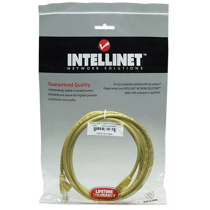 Intellinet Netzwerk-Patchkabel, Cat5e, 7,5 m, Gelb, CCA, U/UTP, PVC, RJ45, vergoldete Kontakte, rastnasenfrei, angespritzter Knickschutz, lebenslange Garantie