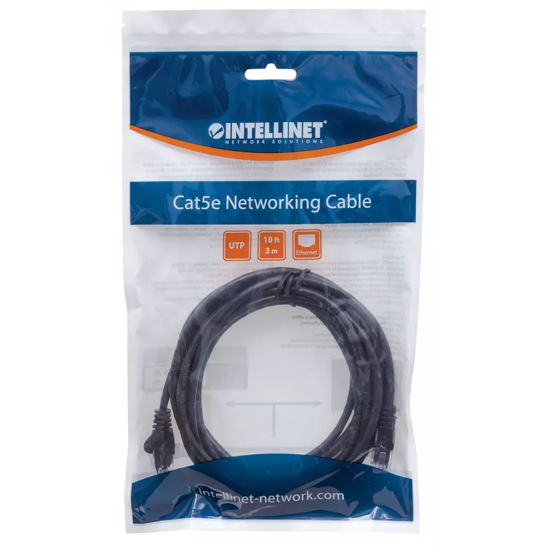 Intellinet Netzwerk-Patchkabel, Cat6, 1,5 m, Schwarz, CCA, U/UTP, PVC, RJ45, vergoldete Kontakte, rastnasenfrei, Zugentlastung, lebenslange Garantie