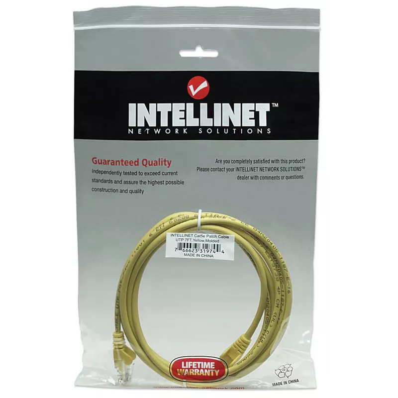 Intellinet Netzwerk-Patchkabel, Cat5e, 2 m, Gelb, CCA, U/UTP, PVC, RJ45, vergoldete Kontakte, rastnasenfreier Knickschutz, Lifetime Warranty