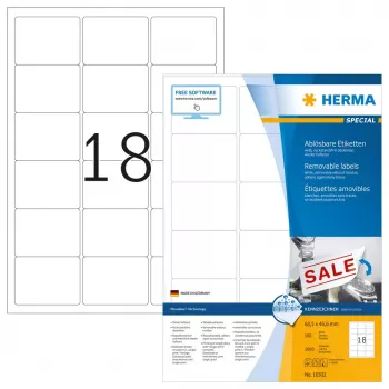 Wiederablösbare Etiketten HERMA A4 63,5x46,6 mm 1800 Stück