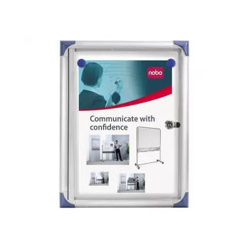 Nobo Extra flache magnetische abschließbare Infotafel 1XA4, Weiß, Aluminium, 1 x A4, Schiebetür, Glas, 821 g