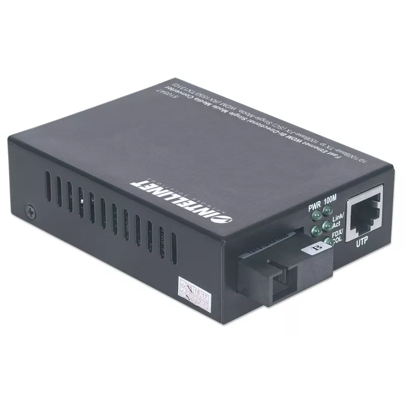Intellinet Fast Ethernet WDM Bi-Direktionaler Singlemode-Medienkonverter, 10/100Base-Tx auf 100Base-Fx (SC) Single-Mode, 20 km, WDM (Rx1550/Tx1310)
