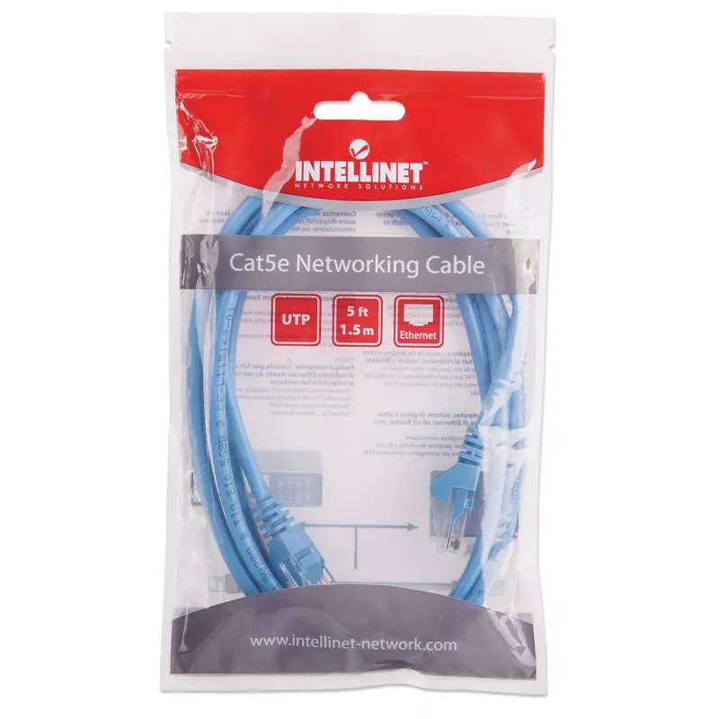 Intellinet Netzwerk-Patchkabel, Cat5e, 1,5 m, Blau, CCA, U/UTP, PVC, RJ45, vergoldete Kontakte, Snagless, mit Knickschutz, lebenslange Garantie