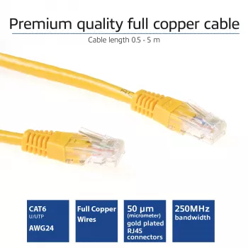 ACT Gelb 0,25 m U/UTP CAT6 Patchkabel mit RJ45-Steckern