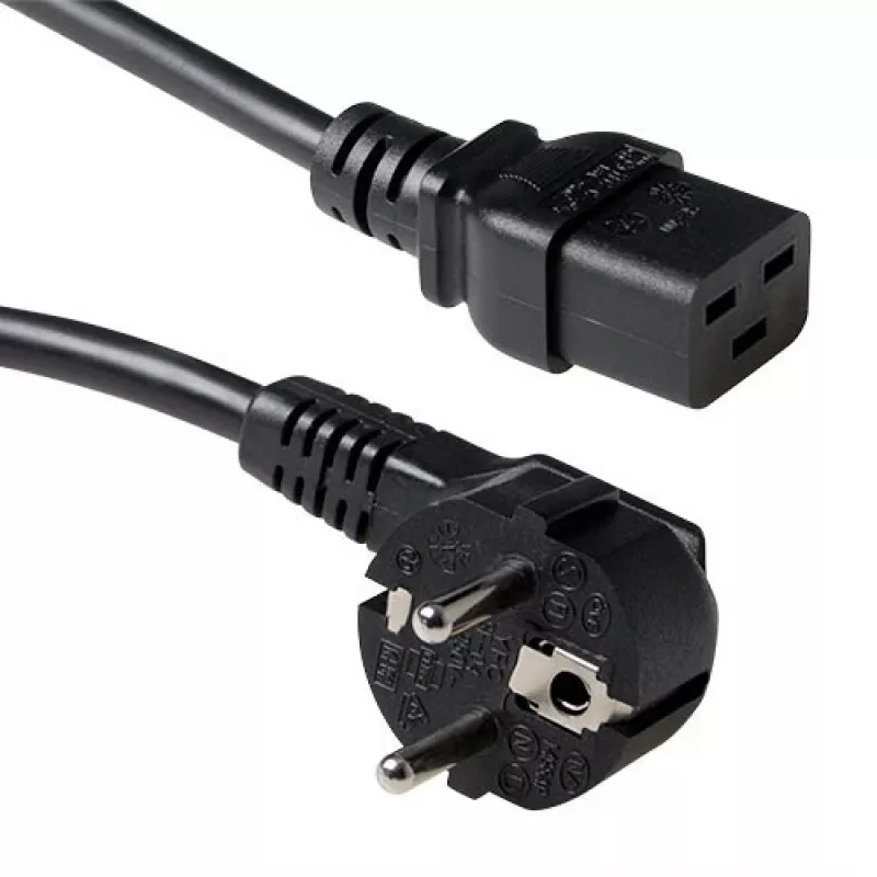ACT Netzkabel CEE 7/7 Stecker (gewinkelt) - C19 schwarz 0,6 m