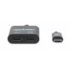 Manhattan USB-C zu USB-C Audio-Adapter und USB-C (inkl. Power Delivery), Schwarz, 480 Mbit/s (USB 2.0), Kabel 11cm, Mit Power Delivery zum USB-C-Port (60W), Drei Jahre Garantie