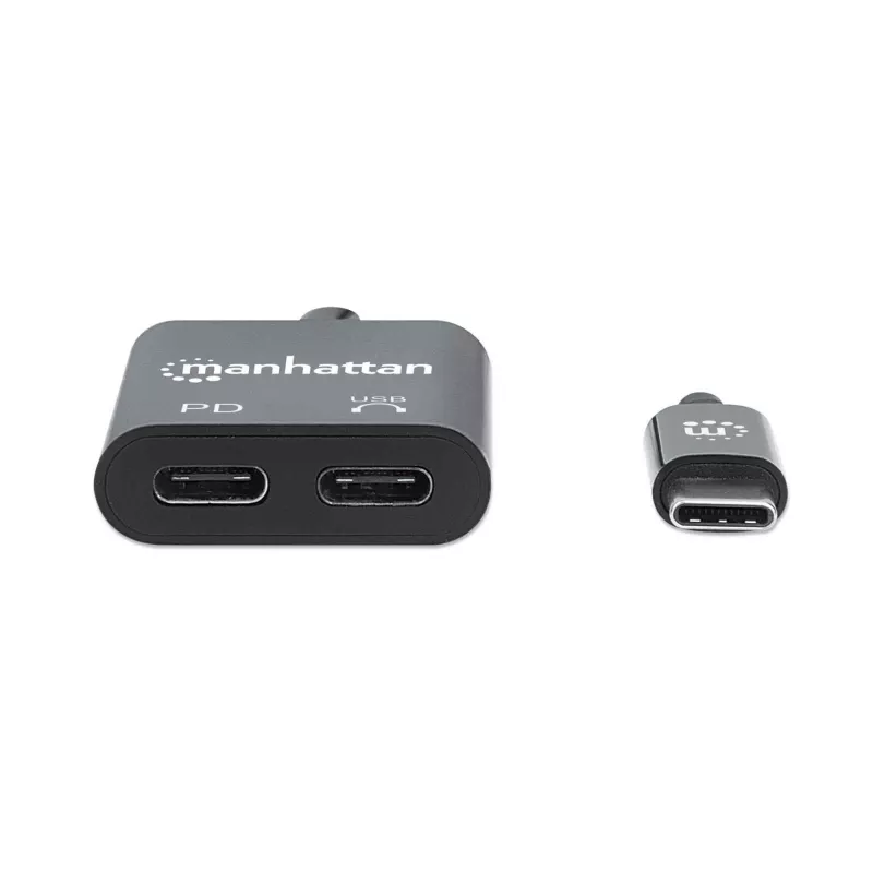Manhattan USB-C zu USB-C Audio-Adapter und USB-C (inkl. Power Delivery), Schwarz, 480 Mbit/s (USB 2.0), Kabel 11cm, Mit Power Delivery zum USB-C-Port (60W), Drei Jahre Garantie
