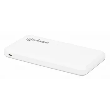 Manhattan Powerbank, 10000 mAh, Ausgang: 2x USB-A (2,1 A & 1 A), Eingang: USB-C & Micro-USB (beide 2 A), Weiß, Ein Jahr Garantie