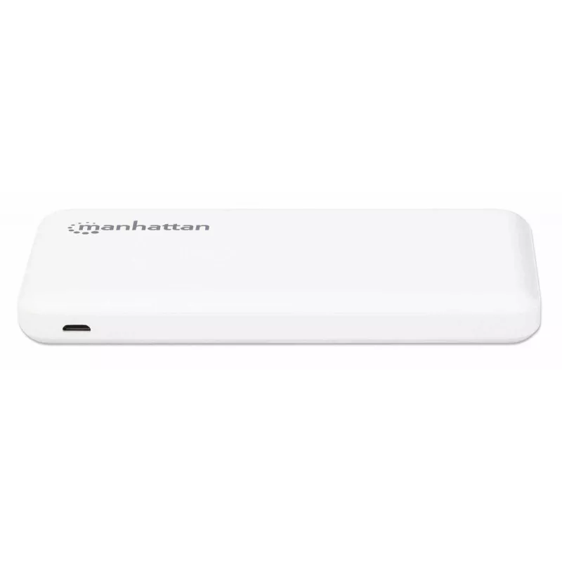 Manhattan Powerbank, 10000 mAh, Ausgang: 2x USB-A (2,1 A & 1 A), Eingang: USB-C & Micro-USB (beide 2 A), Weiß, Ein Jahr Garantie