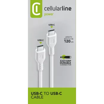 Cellularline Power Kabel 120 cm – USB-C auf USB-C, Kabel zum Aufladen und Übertragen von Daten
