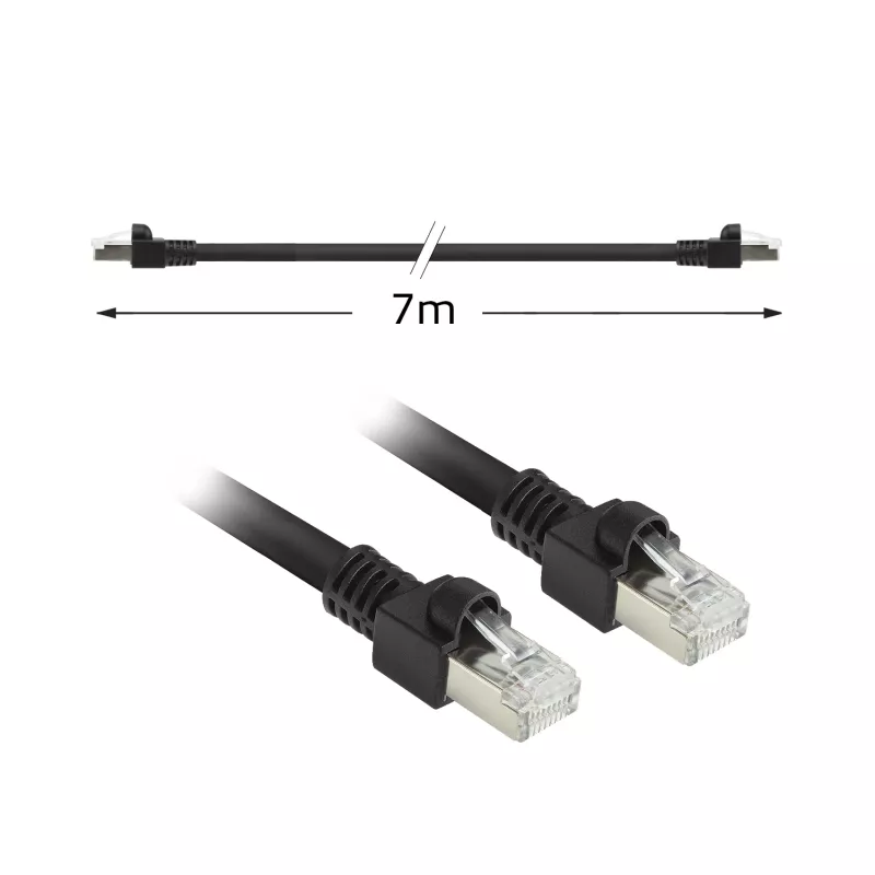 ACT Schwarz 7 Meter S/FTP CAT7 PUR Flex-Patchkabel rastnasenfrei mit RJ45-Steckern (CAT6A-konform)