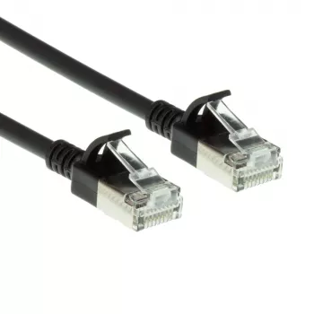 ACT Schwarz 10 Meter LSZH U/FTP CAT6A Datacenter Slimline Patchkabel mit rastfreien RJ45-Steckern
