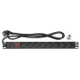 Intellinet 19 Zoll 1HE Rackmount 8-fach Power Distribution Unit (PDU), EU CEE 7/3 Steckdosen, integriertes 2m Netzkabel mit EU CEE 7/7 Stecker, 16 A, Ein/Aus-Schalter, horizontale Montage, Aluminium, Schwarz