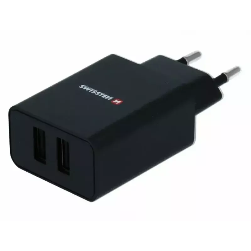 Power-Ladegerät SWISSTEN Travel Charger SW-21A105W-BK, 2×USB, 2,1A pro Anschluss (10,5W gesamt)
