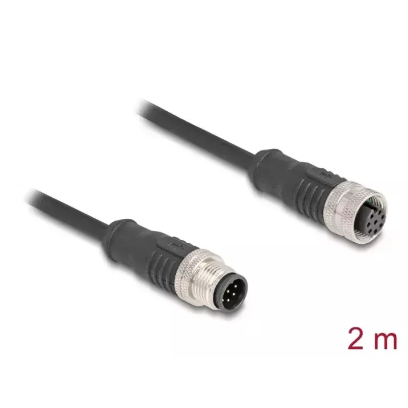 Netzwerkkabel DeLOCK M12 Kabel A-kodiert 8-polig Stecker auf Buchse Cat5e 2 m Schwarz