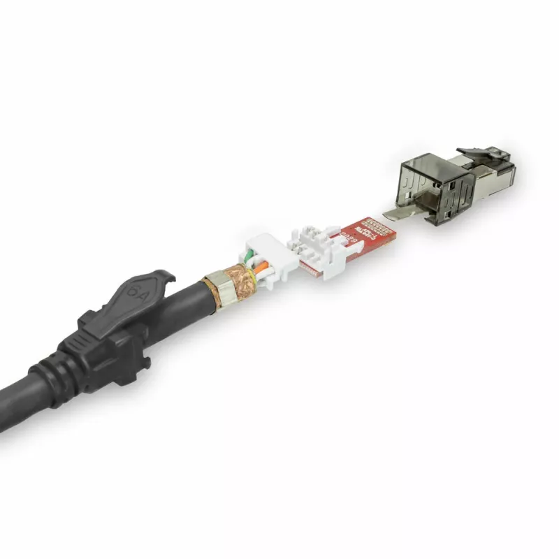 ACT Schwarz 1 m S/FTP CAT6A IDC 4PPoE / PoE++ 100W LSZH Patchkabel, rastnasenfrei mit RJ45-Steckern