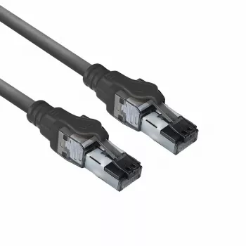 ACT Schwarz 1,5 m S/FTP CAT6A IDC 4PPoE / PoE++ 100W LSZH Patchkabel mit Rasthakenschutz und RJ45-Steckern