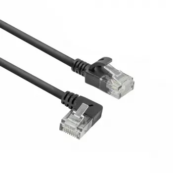 ACT Schwarz 2 Meter U/UTP CAT6A LSZH Slimline Patchkabel mit RJ45-Steckern 90° gewinkelt links auf gerade