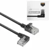 ACT Schwarz 3 Meter U/UTP CAT6A LSZH Slimline-Patchkabel mit RJ45-Steckern 90° abgewinkelt links auf gerade