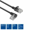 ACT Schwarz 3 Meter U/UTP CAT6A LSZH Slimline-Patchkabel mit RJ45-Steckern 90° abgewinkelt links auf gerade