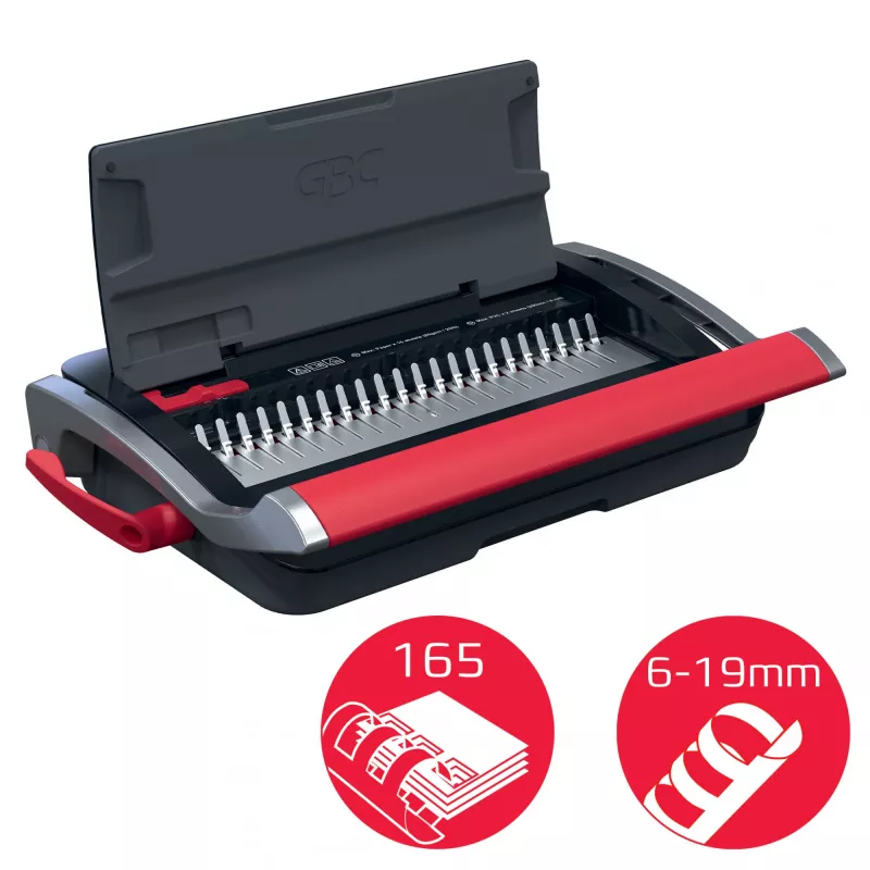 GBC CombBind® CB15 manuelle Bindemaschine, Kammbindemaschine, Manuell, 165 Blatt, Schwarz, Rot