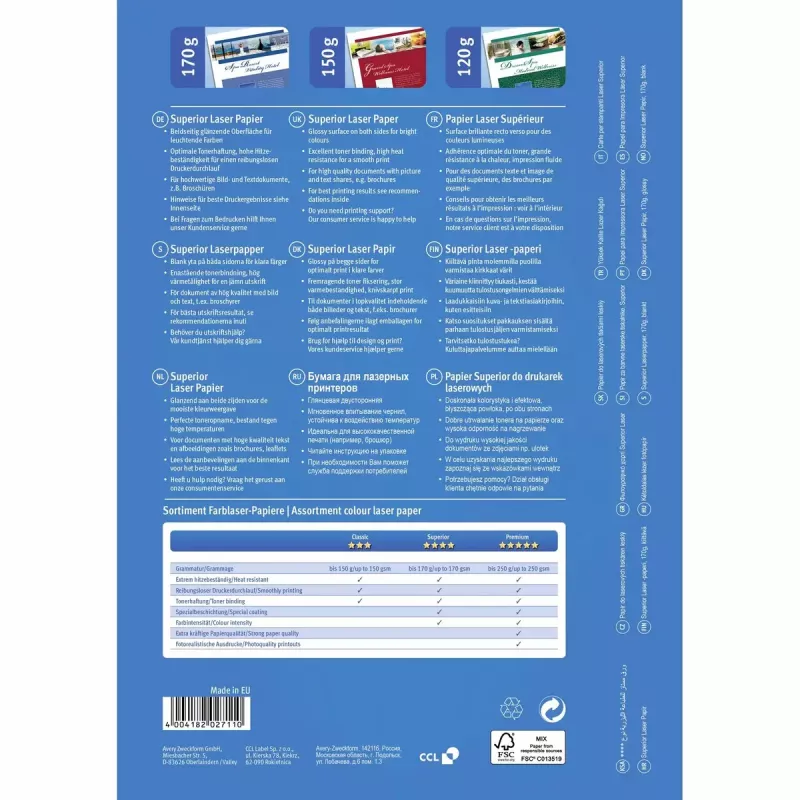 Fotopapier A4 Avery Premium Colour Laser 170 g/m² Glanz Weiß 1298