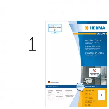 Wiederablösbare Etiketten HERMA 10315 A4 210x297 mm weiß Movables