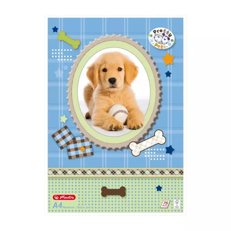 Herlitz Pretty Pets Malblock A4, 75 Blatt, 70 g/m2, verschiedene Designs, 5er-Pack