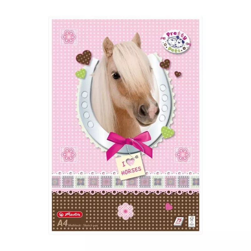 Herlitz Pretty Pets Malblock A4, 75 Blatt, 70 g/m2, verschiedene Designs, 5er-Pack