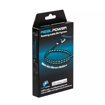 USB A/Lightning Kabel RealPower 0,75m Schwarz Grün