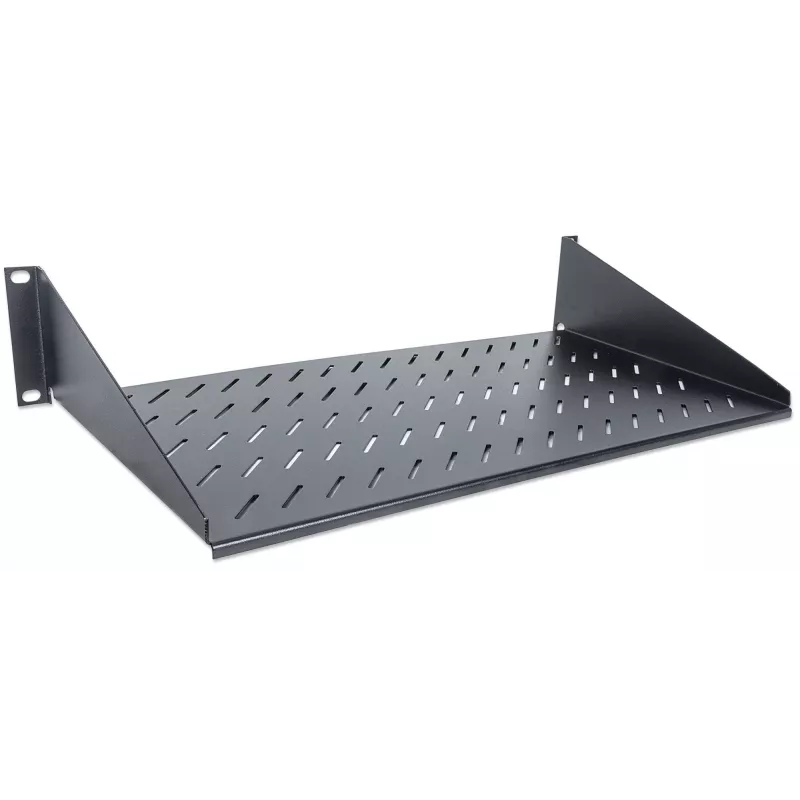 Intellinet 19 Zoll Ausleger-Fachboden, 2HE, 2-Punkt-Frontmontage, 250 mm Tiefe, max. 25 kg, Schwarz, drei Jahre Garantie