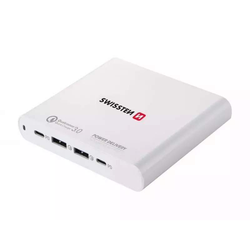 Reiseladegerät SWISSTEN SW-TCH-87W-PD30-QC30-W — 87W, PD 3.0, QC 3.0, für Smartphones und Laptops