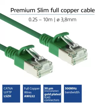 ACT Grün 1,5 m LSZH U/FTP CAT6A Datacenter Slimline-Patchkabel, rastnasenfrei mit RJ45-Steckern