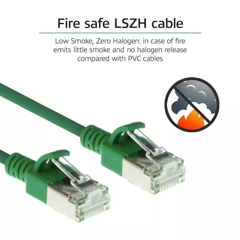 ACT Grün 1,5 m LSZH U/FTP CAT6A Datacenter Slimline-Patchkabel, rastnasenfrei mit RJ45-Steckern
