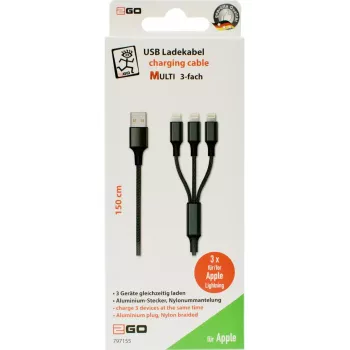 Lightning-Kabel 2GO 797155 1,5 m Schwarz USB B USB C Micro-USB B