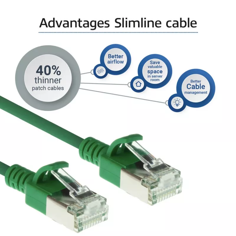 ACT Grün 10 Meter LSZH U/FTP CAT6A Datacenter Slimline Patchkabel, rastnasenfrei mit RJ45-Steckern