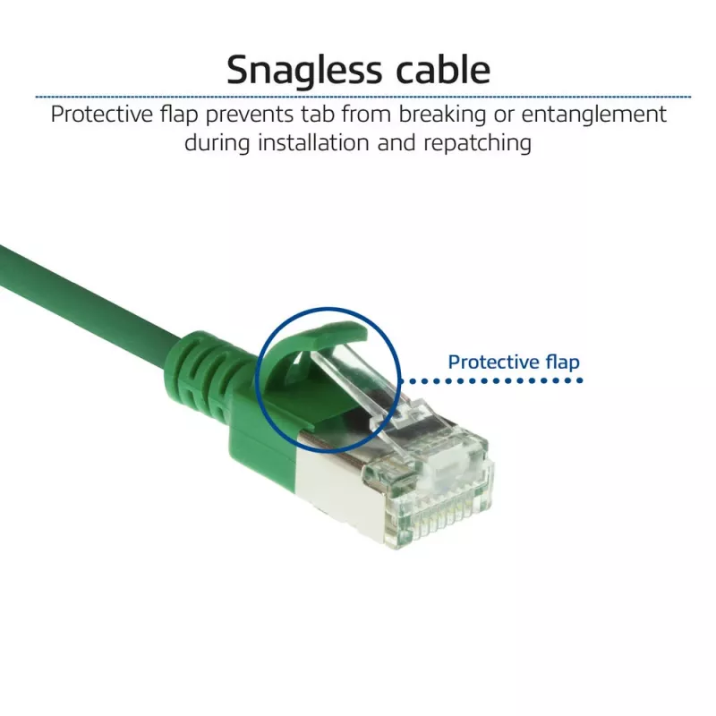 ACT Grün 10 Meter LSZH U/FTP CAT6A Datacenter Slimline Patchkabel, rastnasenfrei mit RJ45-Steckern