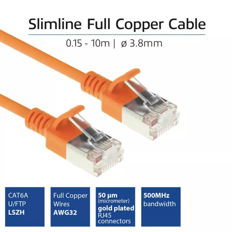 ACT Orange 5 Meter LSZH U/FTP CAT6A Datacenter Slimline Patchkabel mit RJ45-Steckern