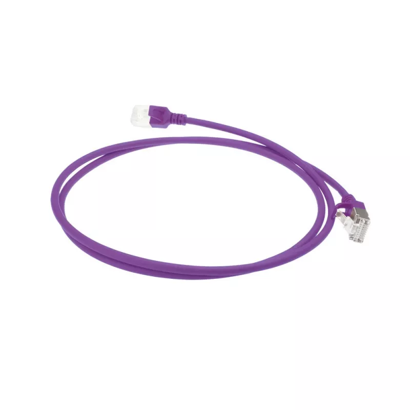 ACT Lila 2 Meter LSZH U/FTP CAT6A Datacenter Slimline Patchkabel mit Rasthaken und RJ45-Steckern