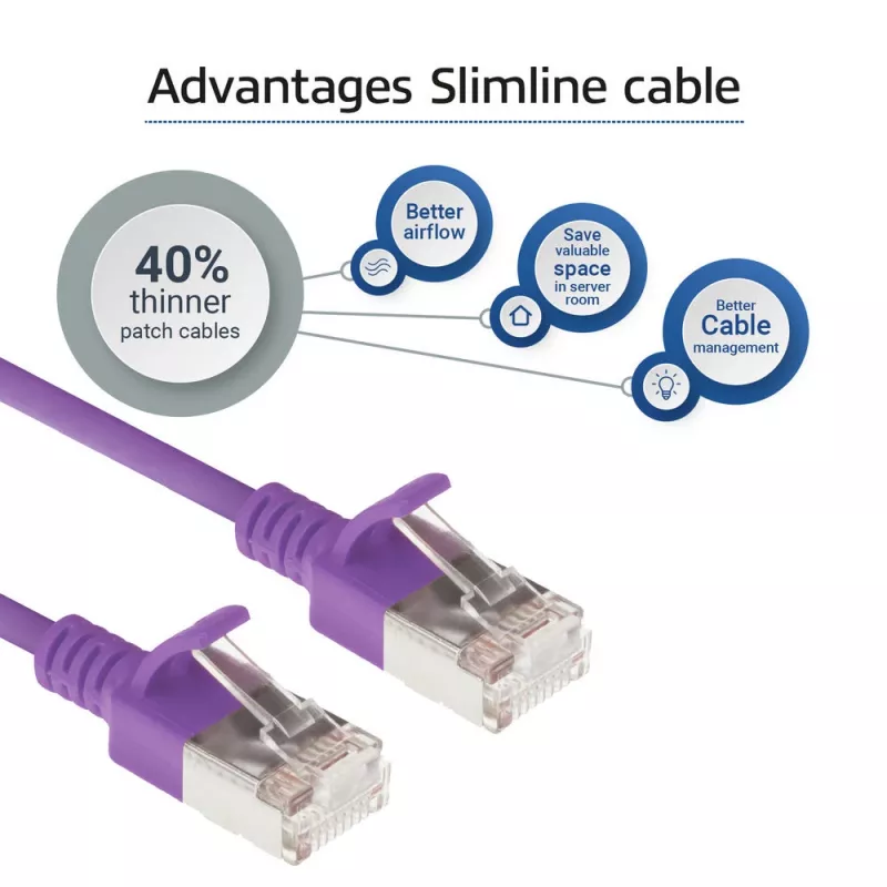 ACT Lila 2 Meter LSZH U/FTP CAT6A Datacenter Slimline Patchkabel mit Rasthaken und RJ45-Steckern