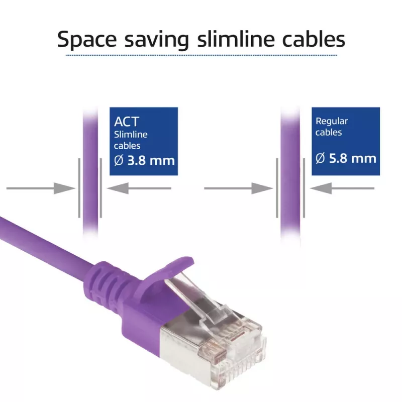 ACT Lila 7 m LSZH U/FTP CAT6A Datacenter-Slimline-Patchkabel snagless mit RJ45-Steckern
