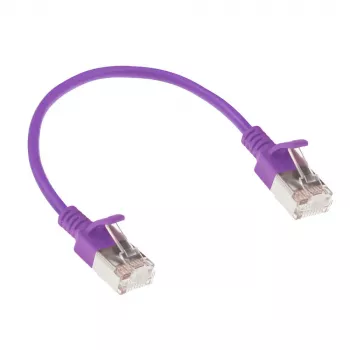 ACT Lila 0,15 m LSZH U/FTP CAT6A Rechenzentrums-Slimline-Patchkabel mit RJ45-Steckern und Knickschutzhülle
